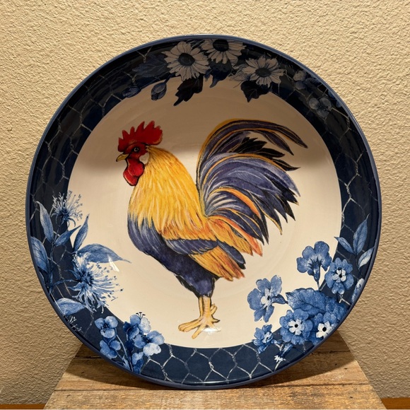 Farmhouse Rooster Bowl, Extra Large Colorful Ceramic Serving Bowl, Rooster Decor - Picture 11 of 15